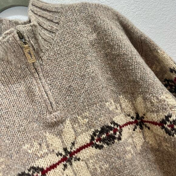 Vintage Eddie Bauer Legend Mens Knit Lambswool Nordic Sweater Quarter Pull Large - Picture 7 of 14